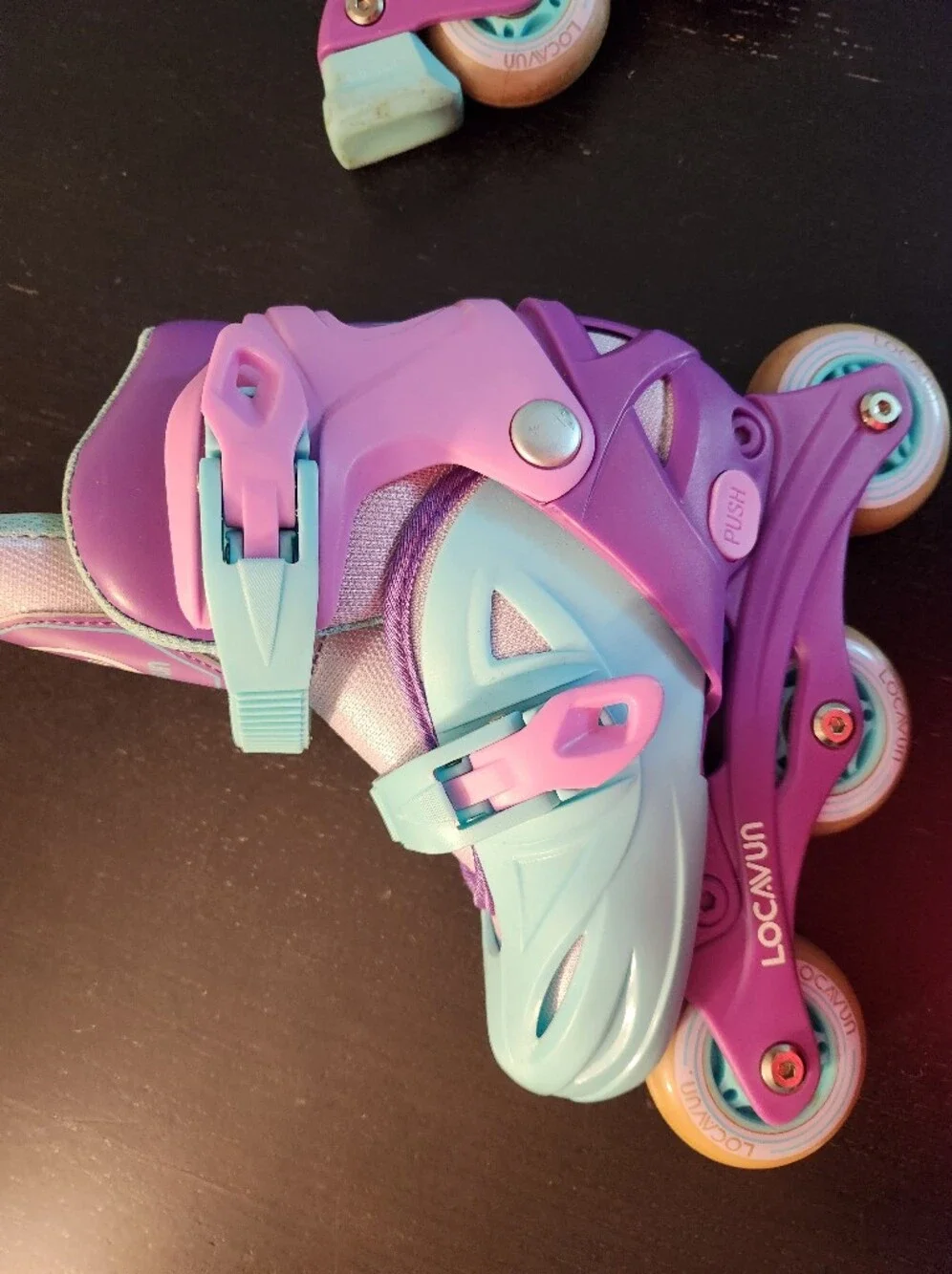Locavun Adjustable Light Up Kids Inline Roller Skates - Purple & Light Blue